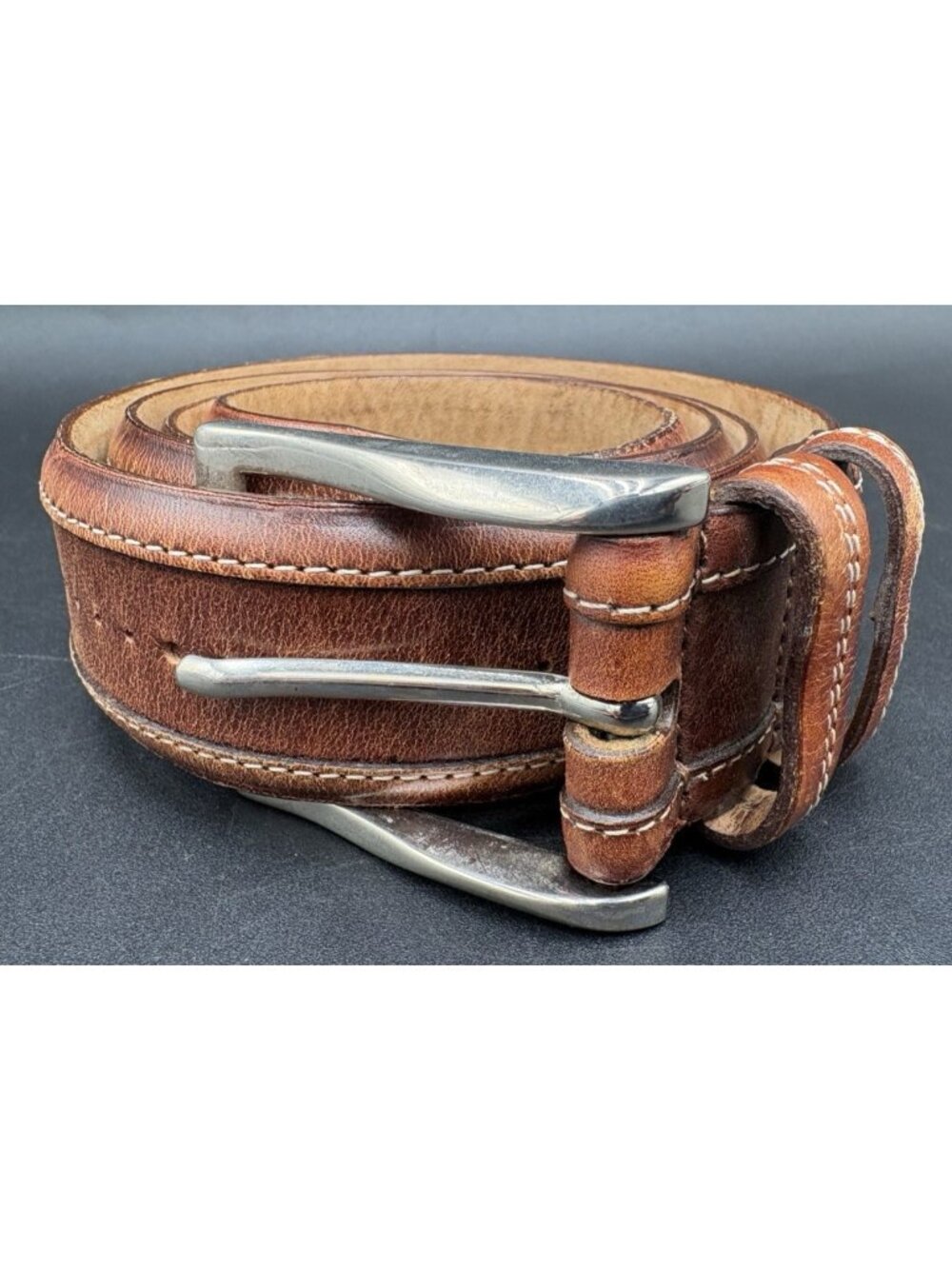 Mezlan Men's Belt Brown Leather Size 34 Made In Spain Perforated Detailing GUC